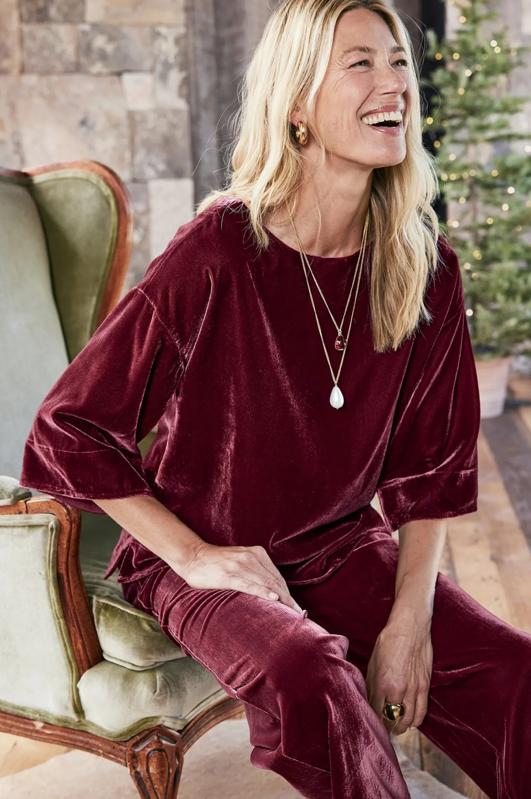 Soft Surroundings Aria Velvet Top> EVelvet Styles|three quarter length