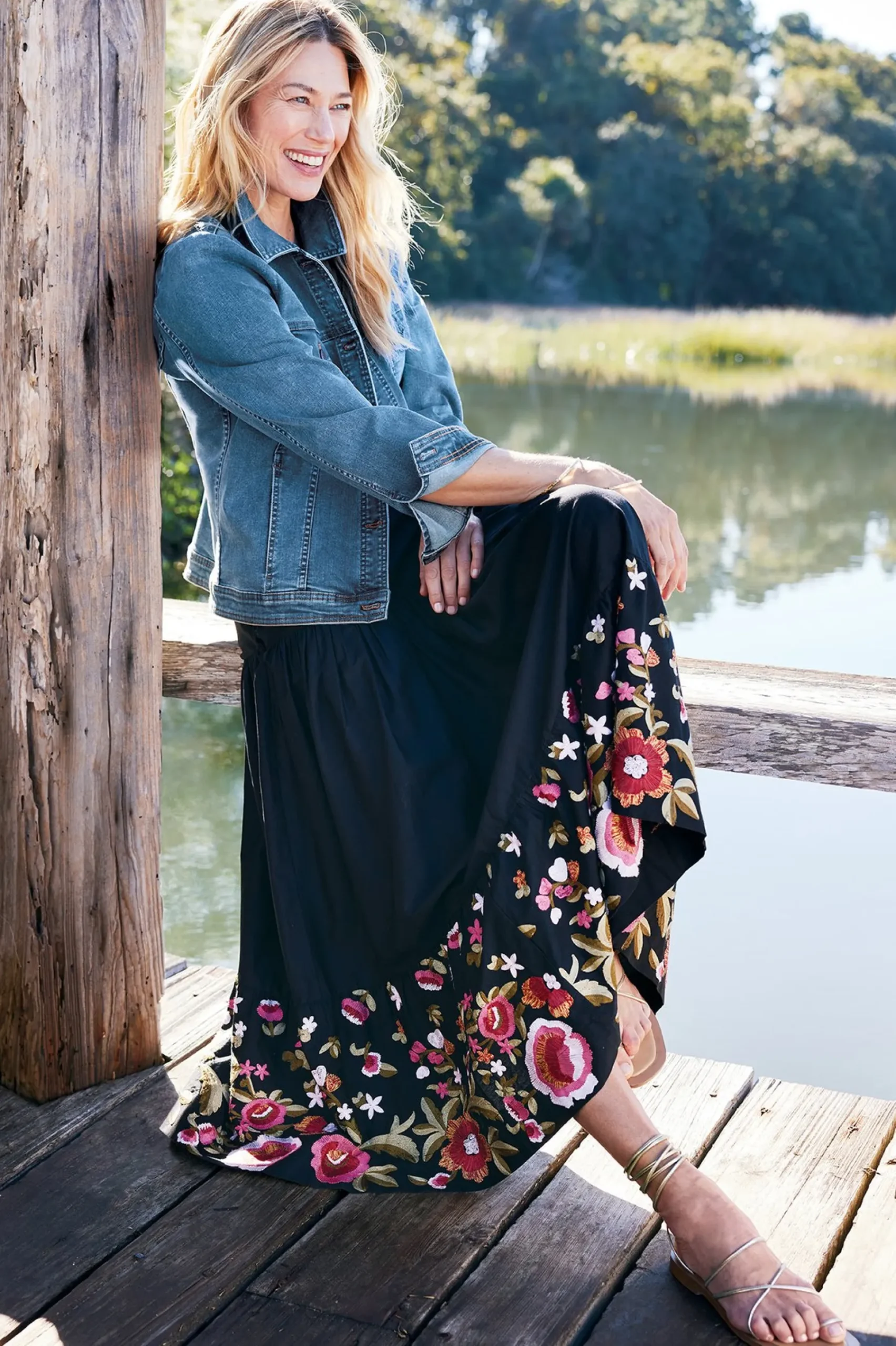 Soft Surroundings Cindi Embroidered Maxi Skirt> Feminine Flourish|Vacation Shop
