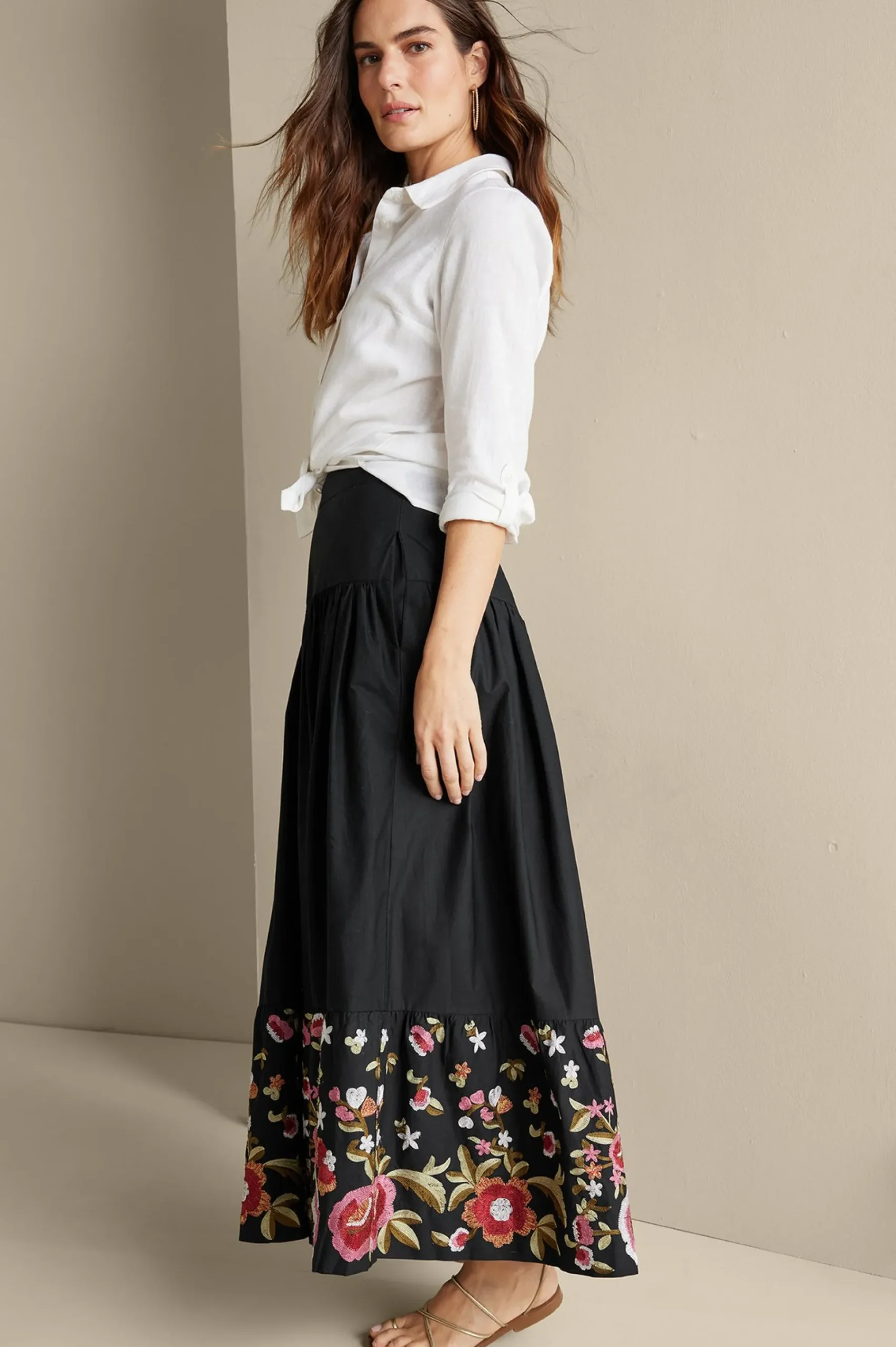 Soft Surroundings Cindi Embroidered Maxi Skirt> Feminine Flourish|Vacation Shop