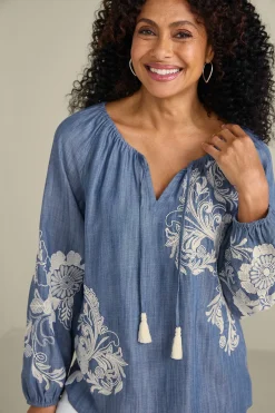 Soft Surroundings Diya Embroidered TENCEL™ Peasant Top><noscript><img width=