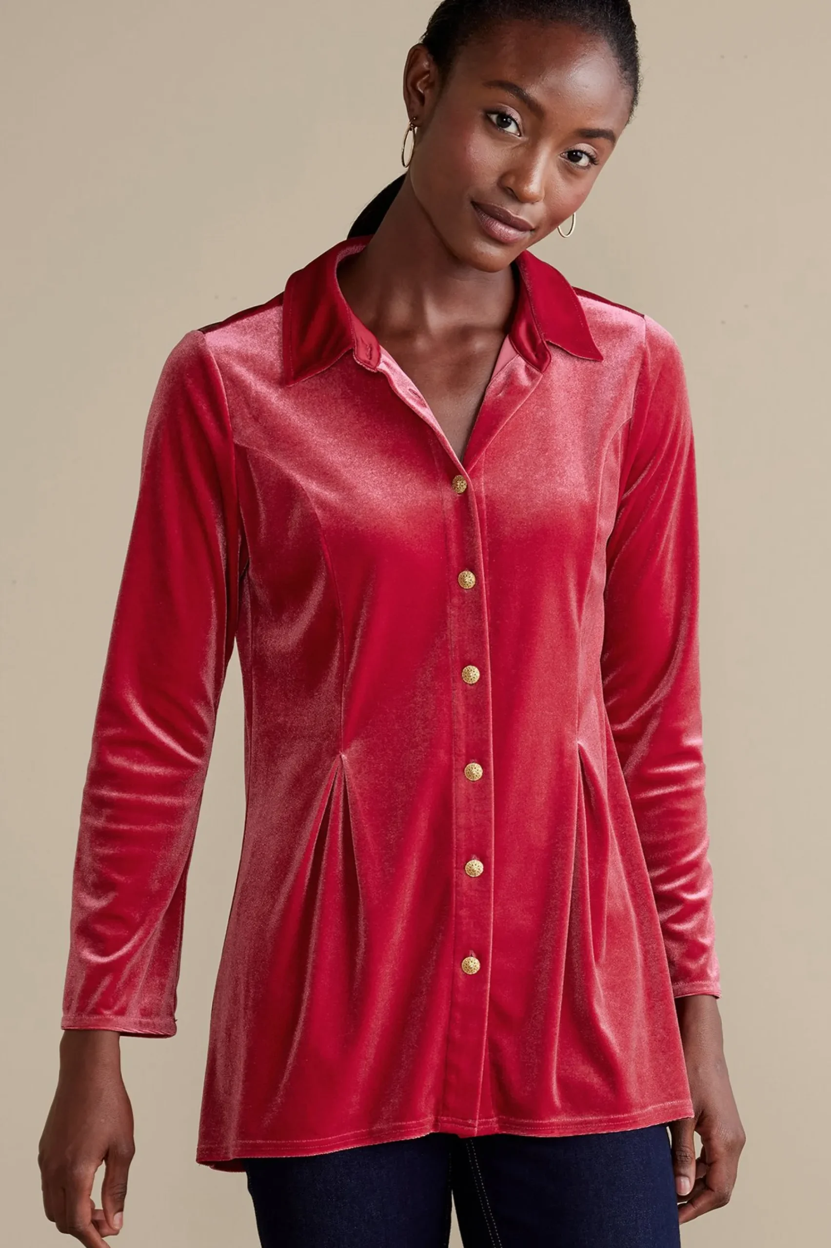Soft Surroundings Enchanted Velvet Shirt> EVelvet Styles|long sleeve