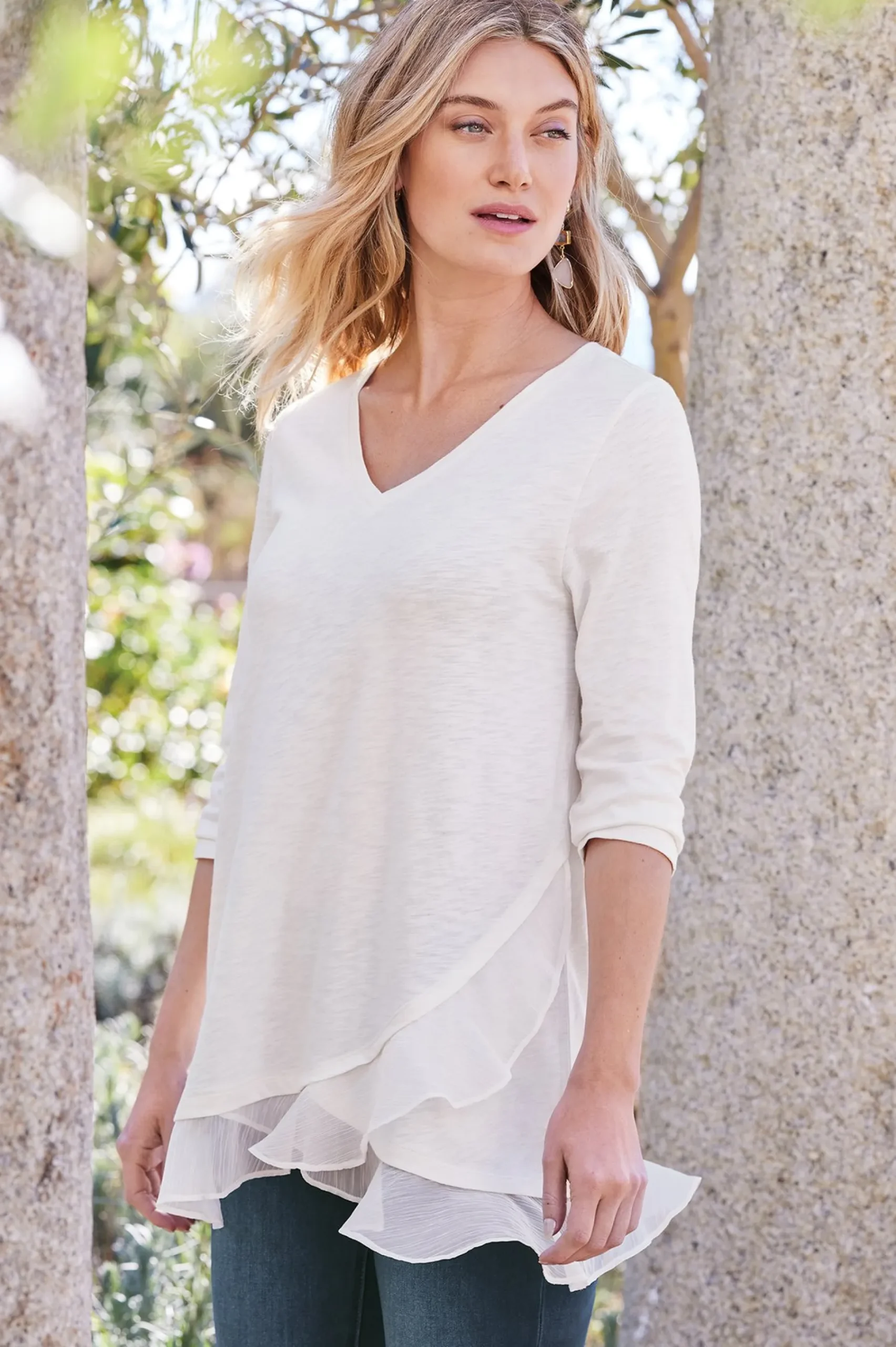 Soft Surroundings Grace Top> Feminine Flourish|three quarter length