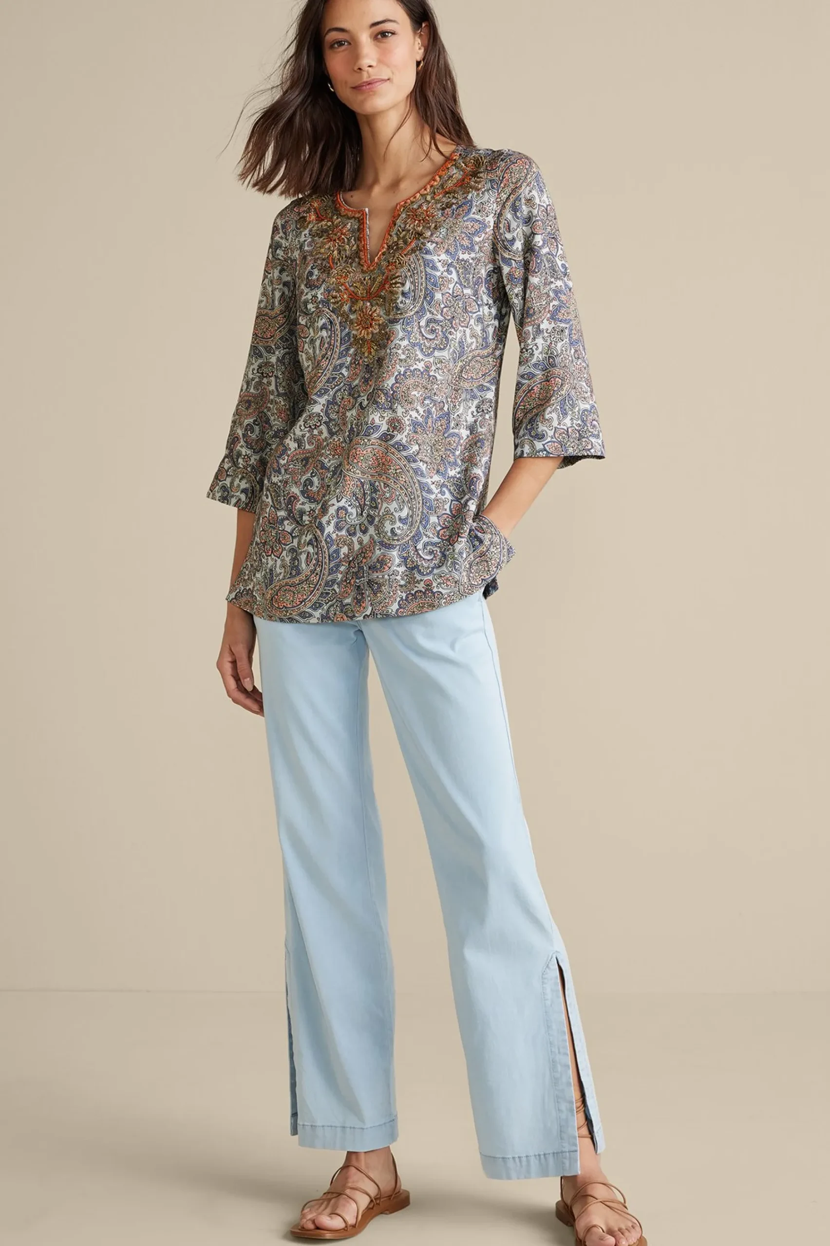 Soft Surroundings Kaimana Embellished Tunic> Global Artistry|long sleeve