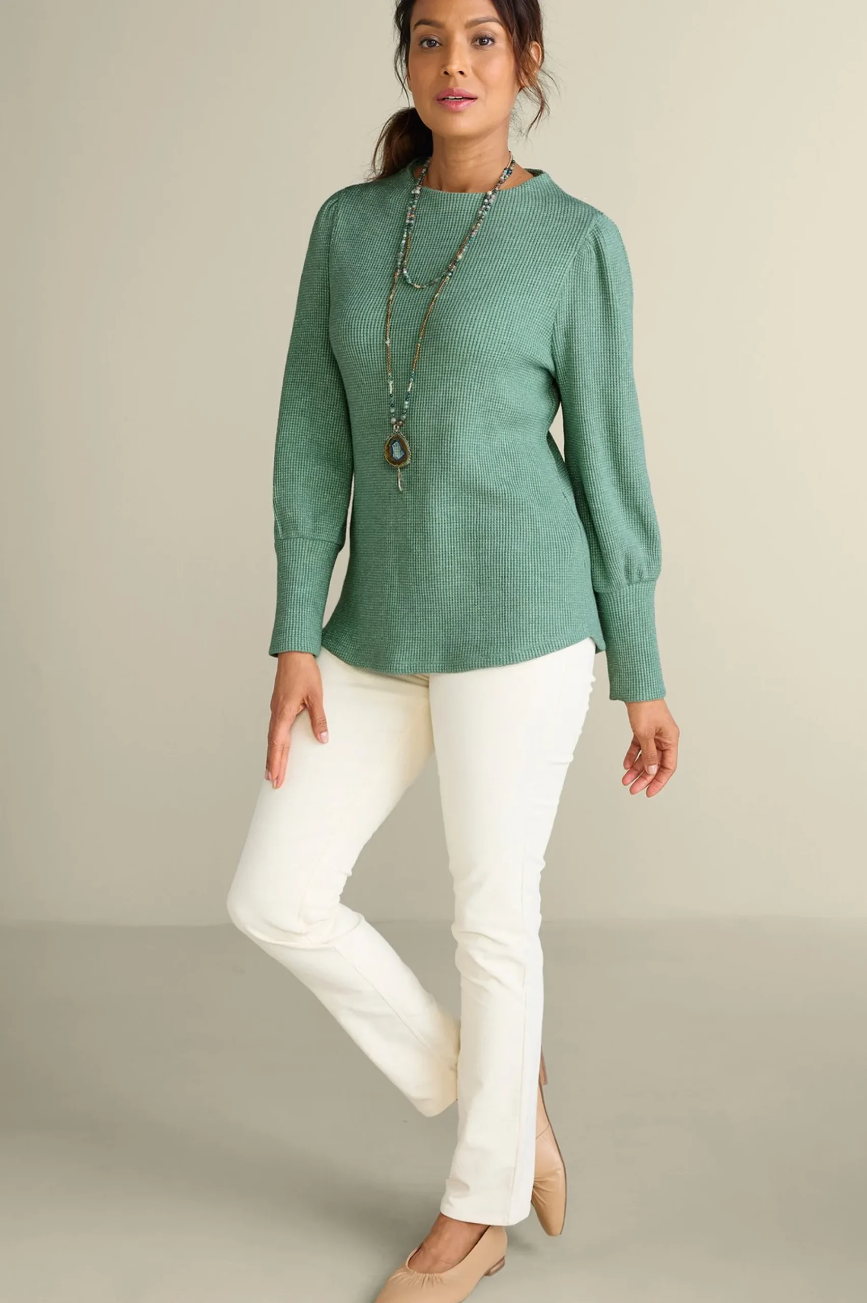 Soft Surroundings Melina Waffle Pullover> long sleeve|pullovers
