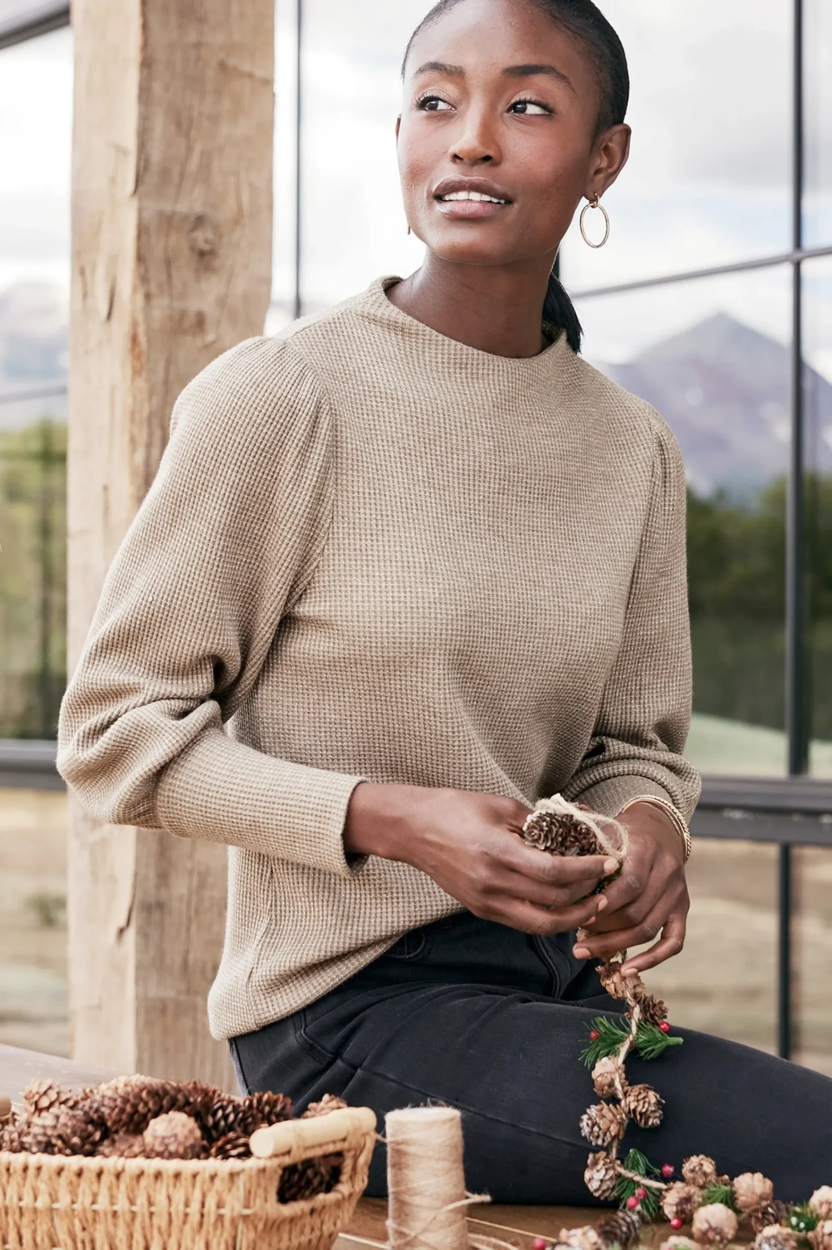 Soft Surroundings Melina Waffle Pullover> long sleeve|pullovers
