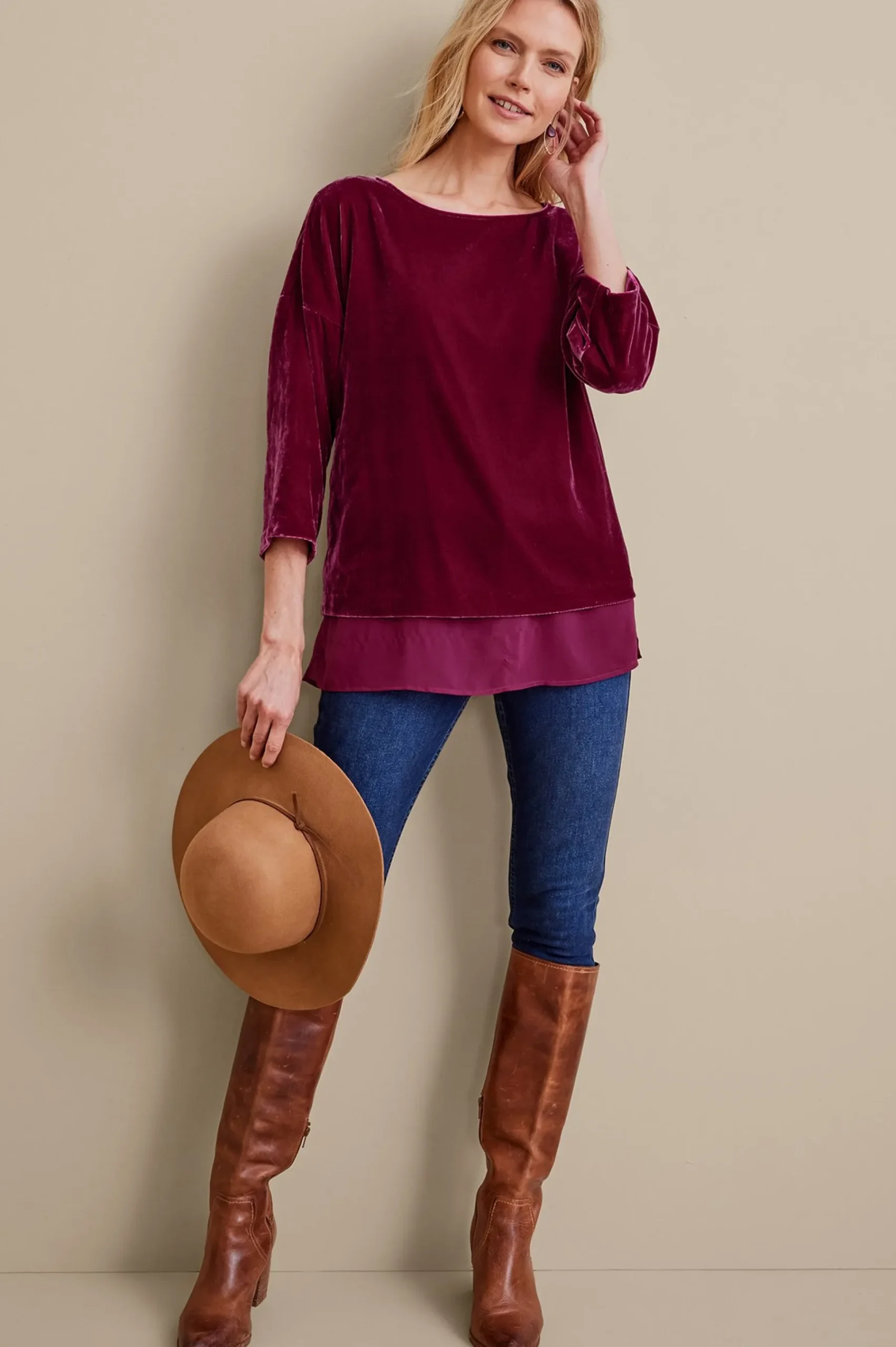 Soft Surroundings Millie Velvet Tunic> EVelvet Styles|three quarter length