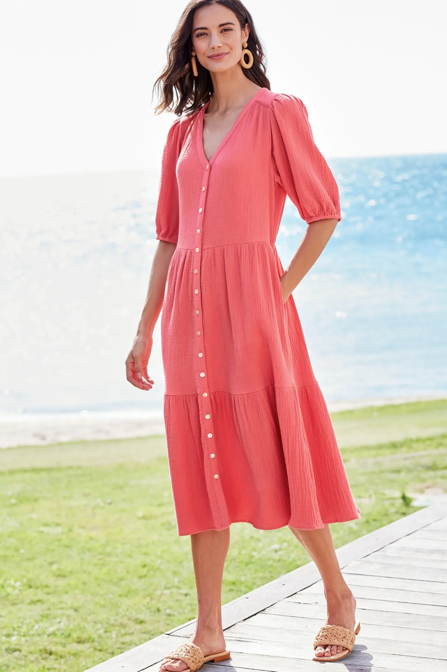 Soft Surroundings Petites Arielle Gauze Midi Dress> Into The Blues|The Floral Shop
