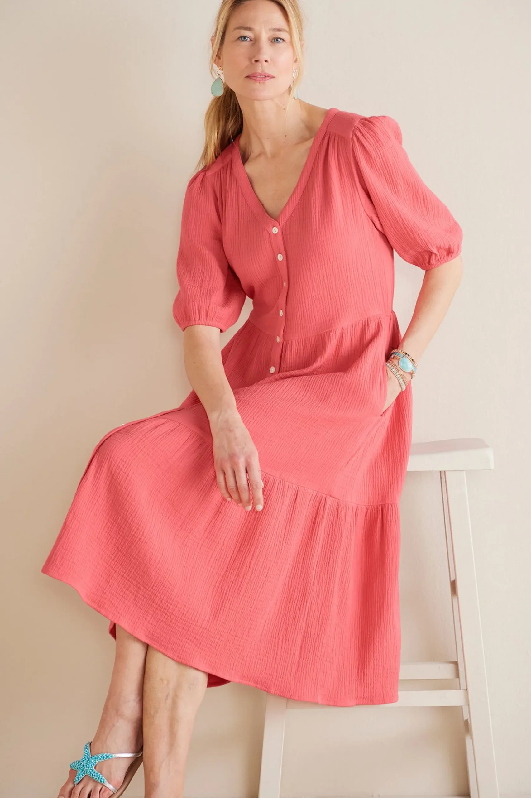 Soft Surroundings Petites Arielle Gauze Midi Dress> Into The Blues|The Floral Shop