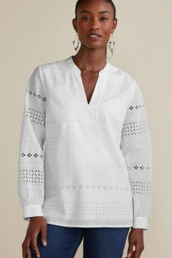 Soft Surroundings Petites Lenore Eyelet Top> Feminine Flourish|Global Artistry