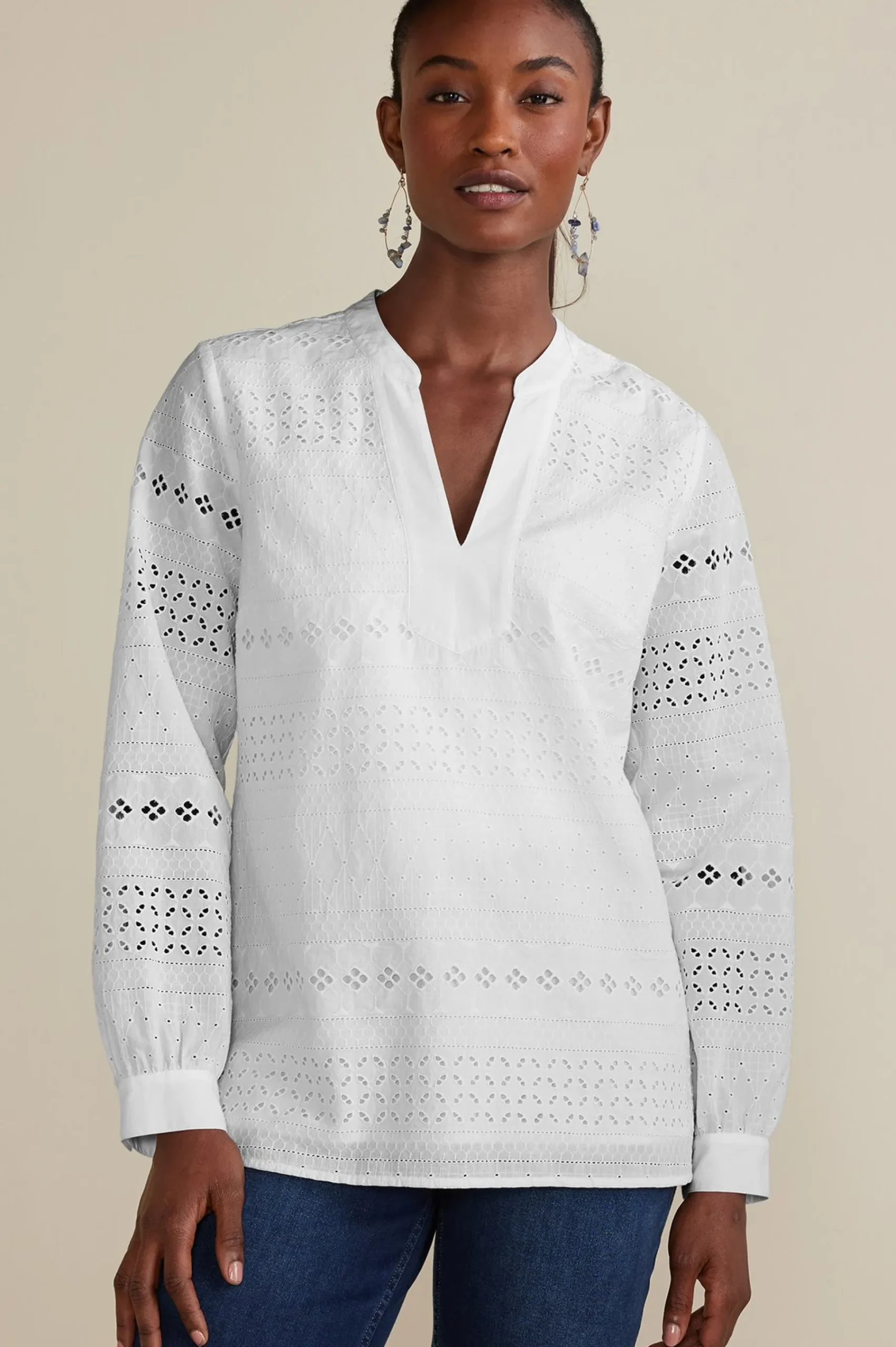 Soft Surroundings Petites Lenore Eyelet Top> Feminine Flourish|Global Artistry