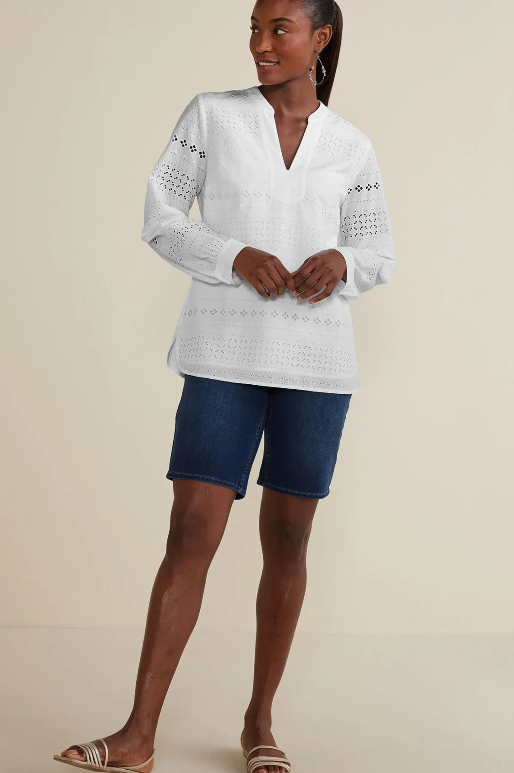 Soft Surroundings Petites Lenore Eyelet Top> Feminine Flourish|Global Artistry