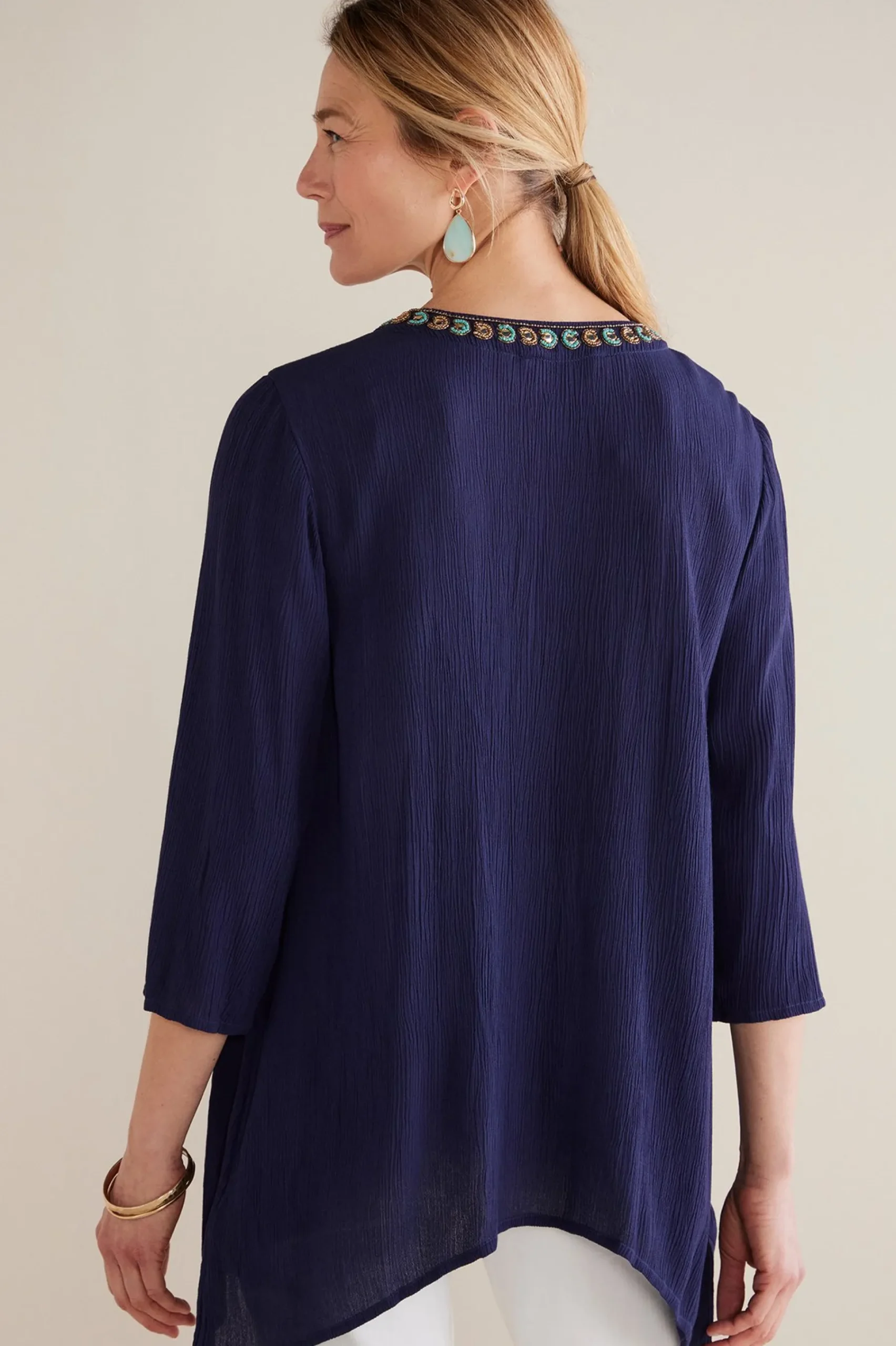 Soft Surroundings Petites Paulina Gauze Pullover> Feminine Flourish|Into The Blues
