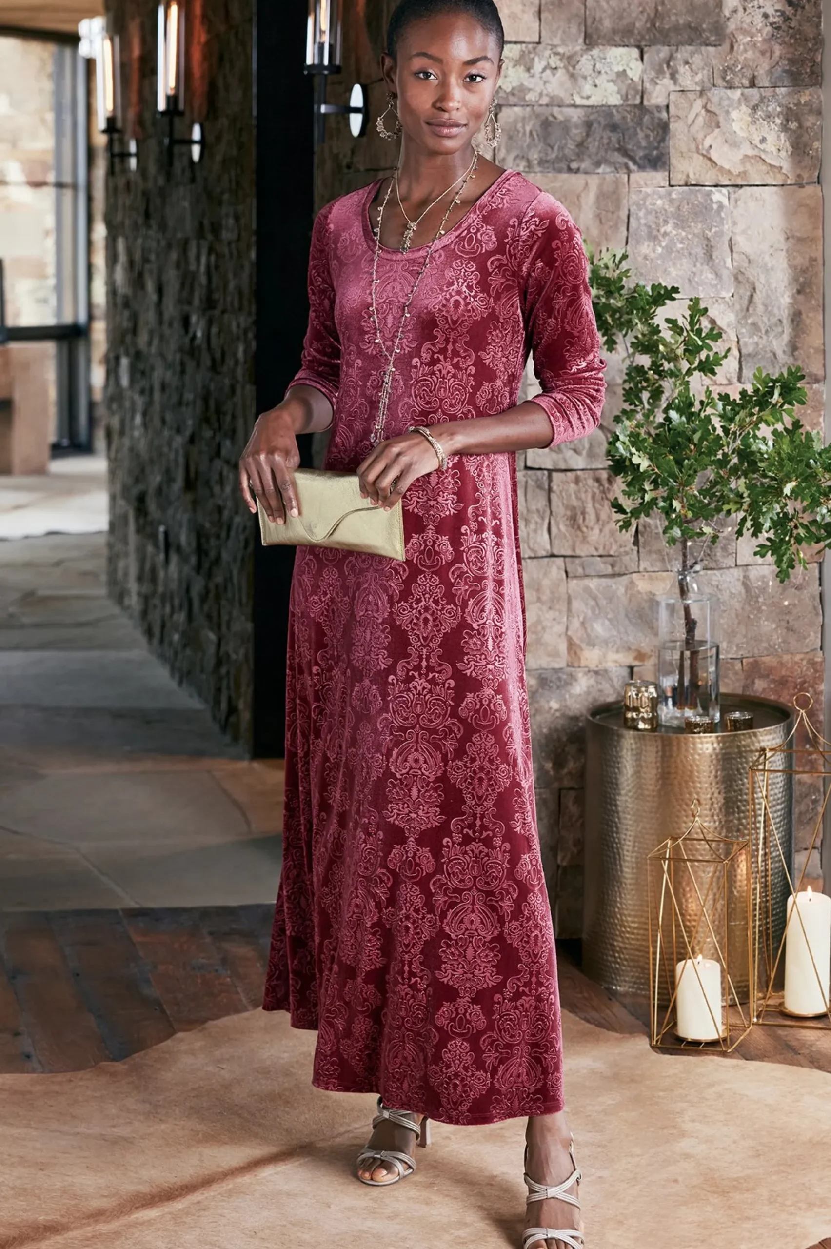 Soft Surroundings Santiago Embossed Velvet Dress> Feminine Flourish|EVelvet Styles