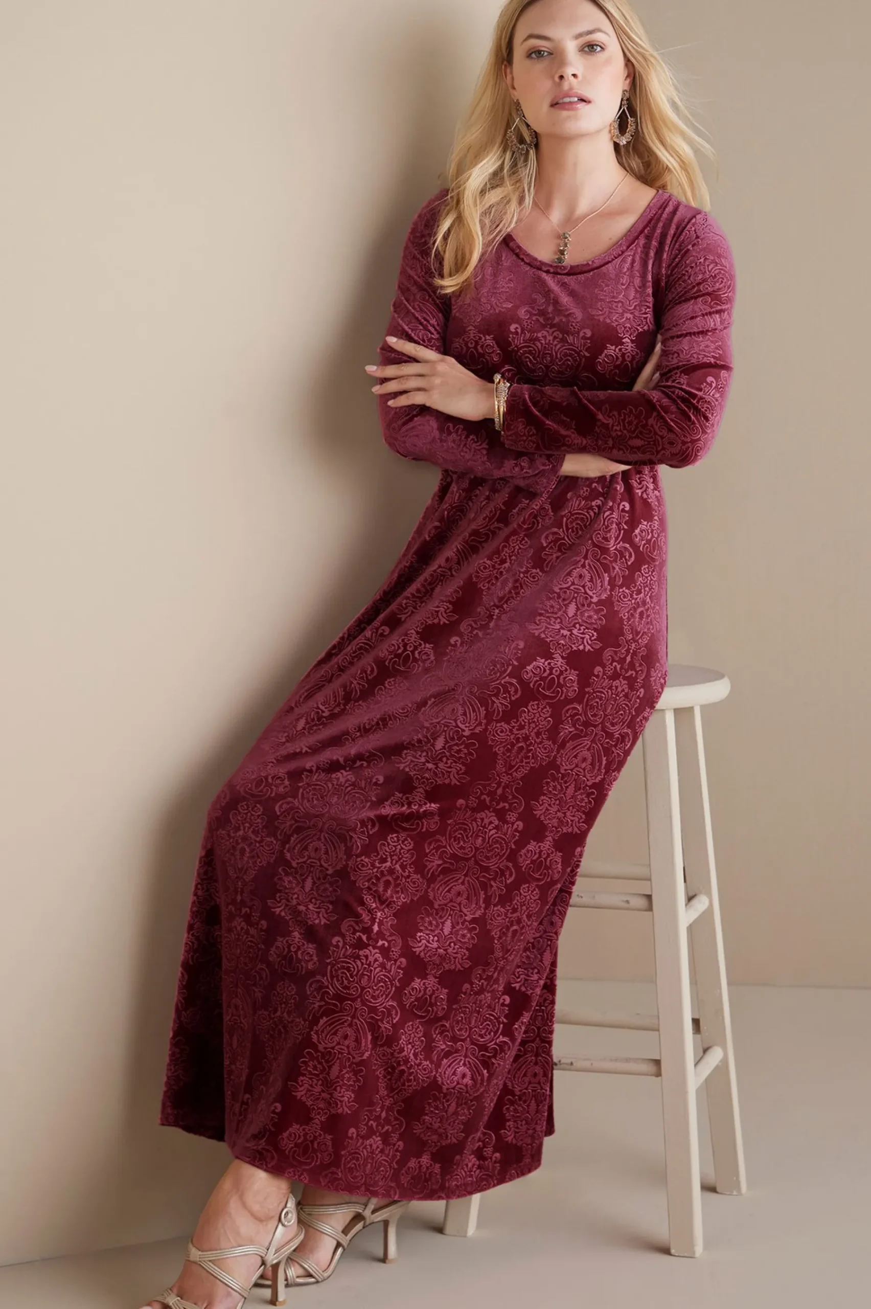 Soft Surroundings Santiago Embossed Velvet Dress> Feminine Flourish|EVelvet Styles