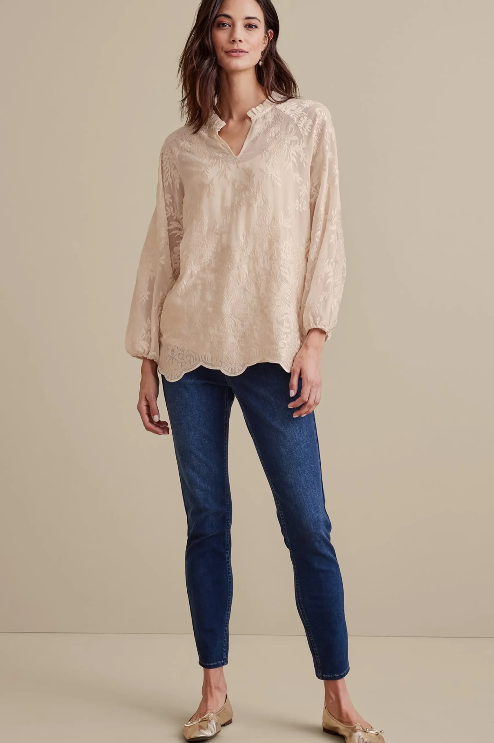Soft Surroundings Tresa Lace Top> Feminine Flourish|Global Artistry