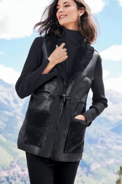 Soft Surroundings Zeva Faux Leather Shearling Vest><noscript><img width=