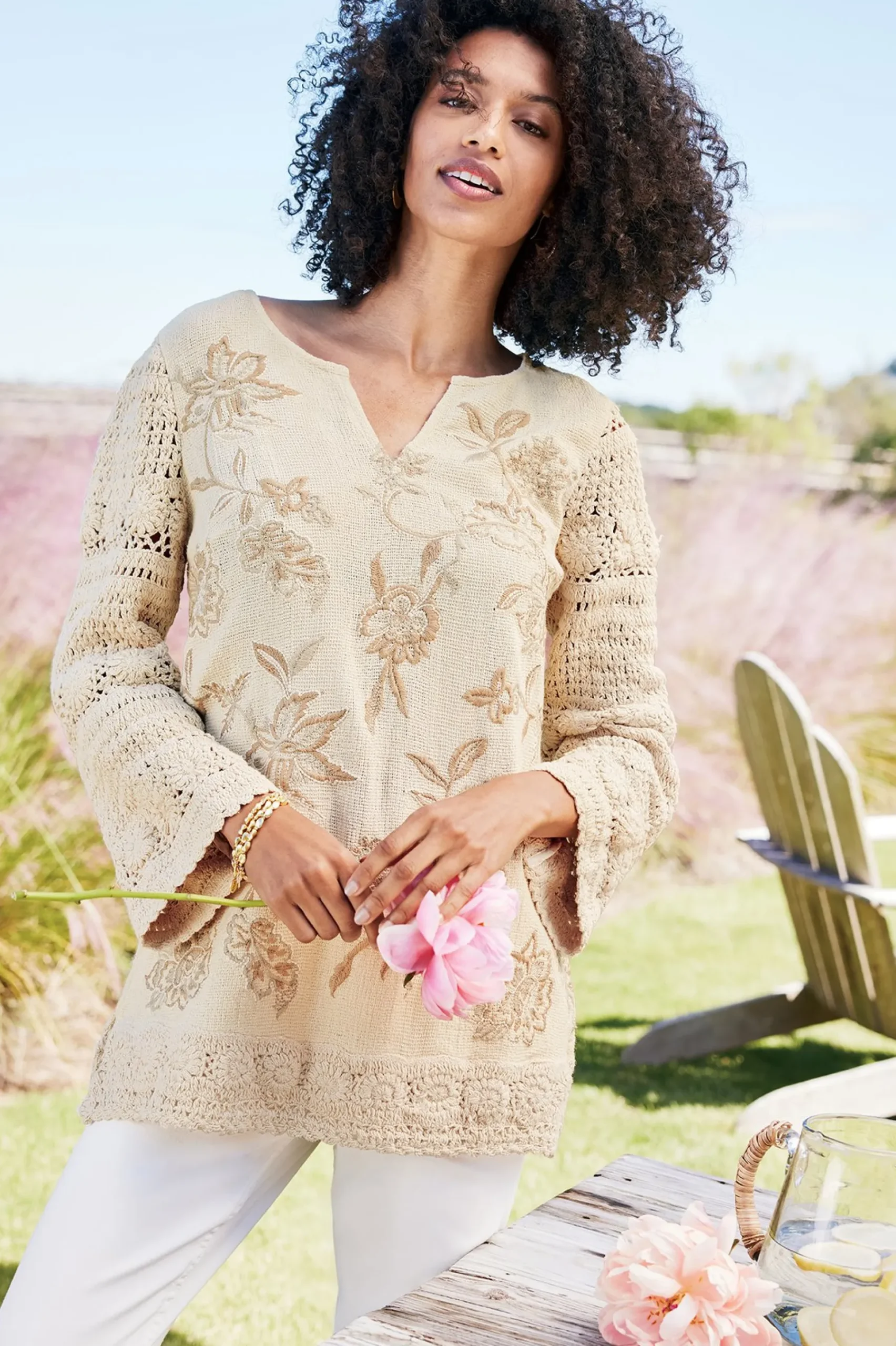 Soft Surroundings Zina Crochet Sweater> Feminine Flourish|Vacation Shop